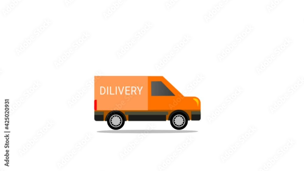 Dilivery van moving cartoon animation isolated on white screen. Loop animation of dilivery service. Dilivery van moving cartoon animation isolated on white screen. Loop animation of dilivery service.