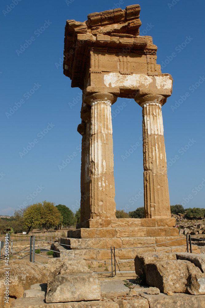 Ruin of the temple of Castor and Pollux, Temple Valley, Agrigento, Sicily, Italy, Europe