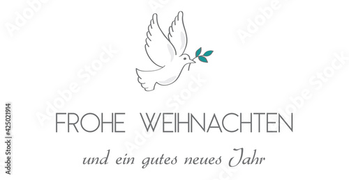 Schriftzug "Frohe Weihnachten" mit Friedenstaube für Weihnachtskarten Gestaltung