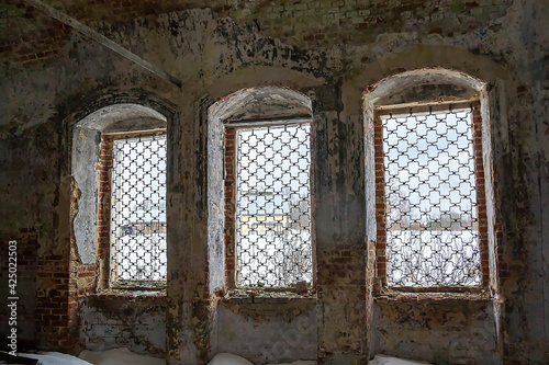 windows inside an abandoned church