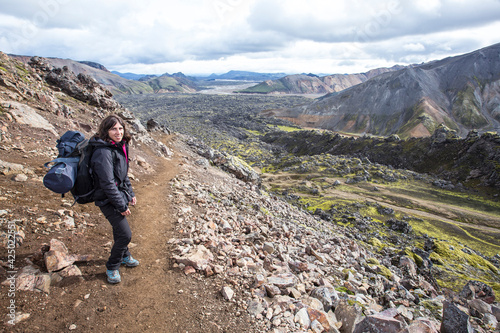 landmannalaugar, Iceland »; August 2017: A young girl hallucinated with the views of the landmannalaugar trekking.
