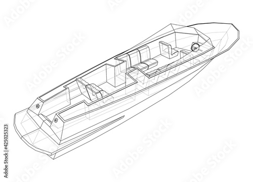 Modern boat with seats. Vector