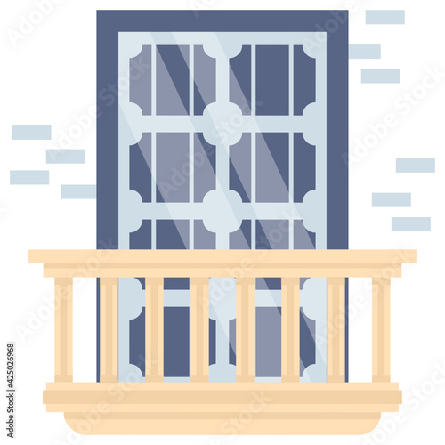 Solar panel based windows Concept,  energy saving Vector Icon Design, balcony and window front view symbol, House exterior design with modern vintage and classic balconies facade stock illustration