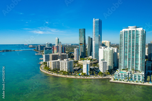 aerial drone view of downtown Miami skyline in the Brickell area © Cristian