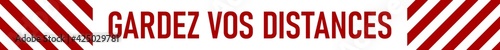 Gardez Vos Distances ("Keep Your Distance" in French) Floor Marking Stripe Tape Sticker Instruction Icon with an Aspect Ratio of 10:1. Vector Image.