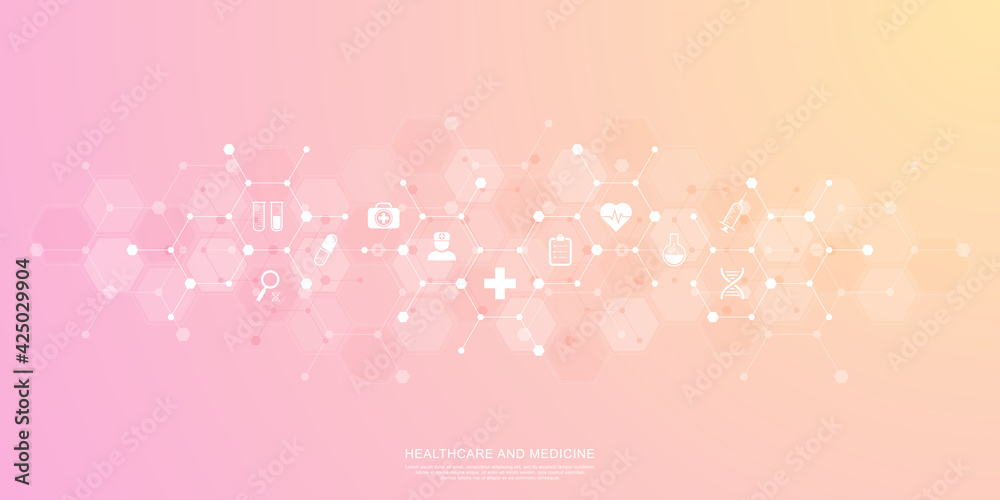Medical background and healthcare technology with flat icons and symbols. Design template of concept and idea for health care business, innovation medicine, health safety, science. Vector illustration Medical background and healthcare technology with flat icons and symbols. Design template of concept and idea for health care business, innovation medicine, health safety, science. Vector illustration
