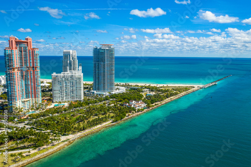 Aerial drone view of South Point in Miami Beach