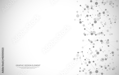 Vector illustration of molecular structure and genetic engineering, molecules DNA, neural network, scientific research. Abstract background for innovation technology, science, healthcare, and medicine