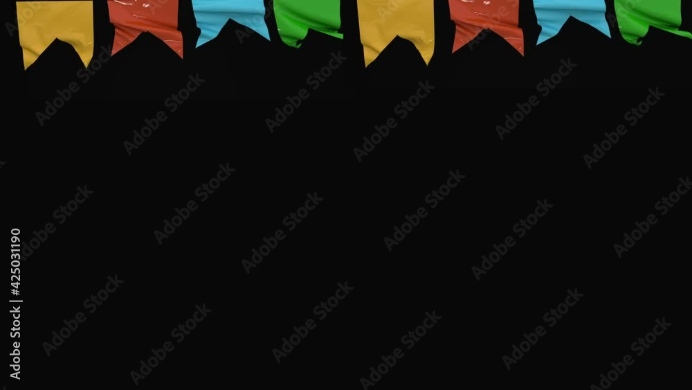 Realistic banderoles or bandeirolas in portuguese. Brazilian Traditional Celebration called Festa Junina or São João. Color garlands, pickets or pennants. Festival banderoles on black background.