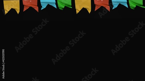 Realistic banderoles or bandeirolas in portuguese. Brazilian Traditional Celebration called Festa Junina or São João. Color garlands, pickets or pennants. Festival banderoles on black background. photo