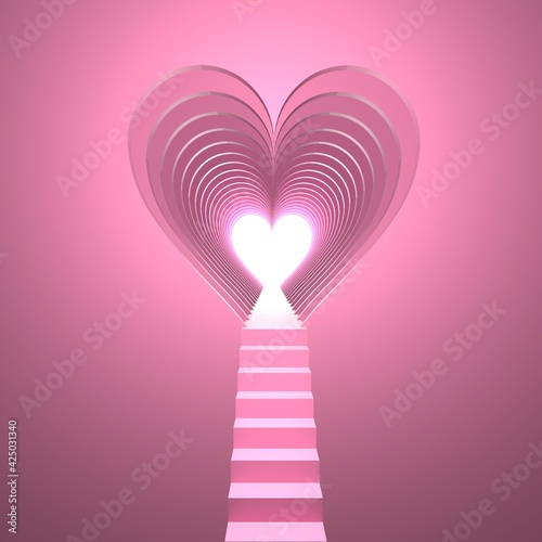 Fototapeta Naklejka Na Ścianę i Meble -  Steps leading into heart shaped tunnel of love - 3D Illustration