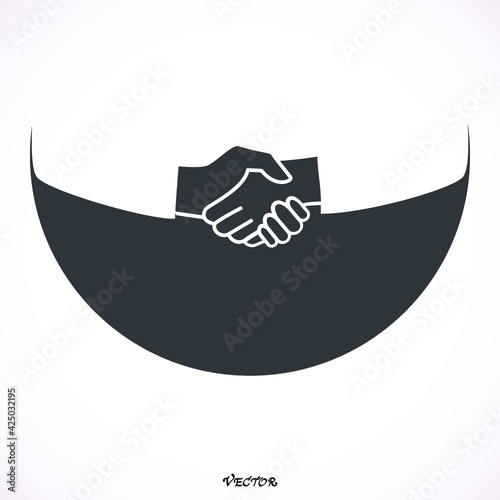 Vector black and white handshake icon. Flat design, vector.