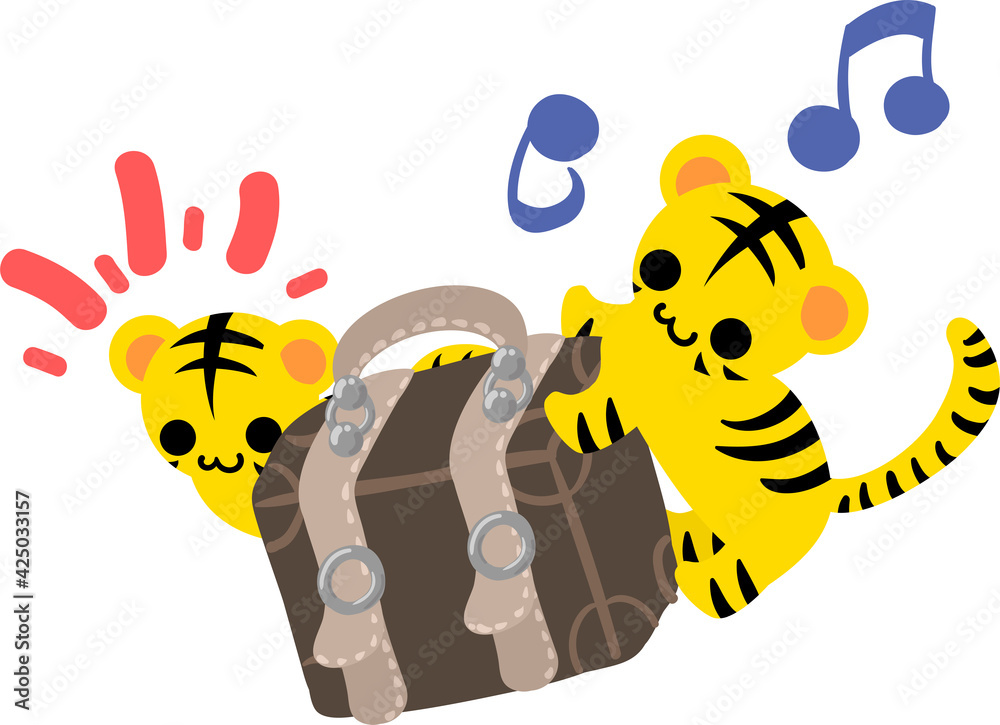 可愛い虎ちゃん達と旅行カバンのイラスト Stock Vector Adobe Stock