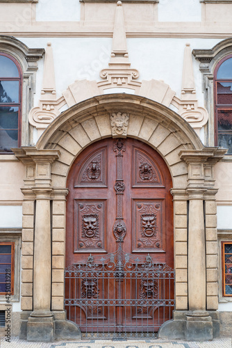 Photography Vintage wooden brown doors in the old town of Prague, Czech Republic, Europe