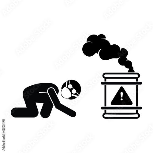 People in a protective mask on the background of adverse environmental conditions. Air contamination due to radiation accident