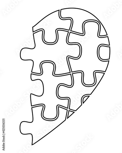 Half heart from puzzles - vector linear illustration with editable outline. Outline. Black and white, linear half of the heart for coloring. Unrequited love symbol