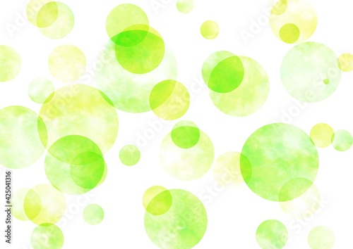 緑の円が重なる水彩風の背景