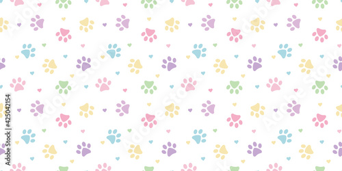 Hearts and paws seamless repeat pattern background, cute.