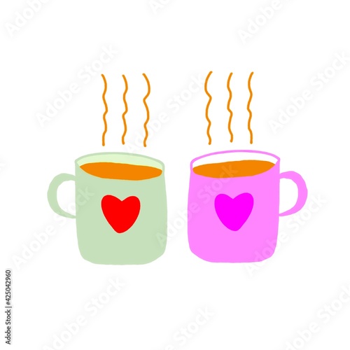 Coffee Couple Time Together  Loving Hearts Love Theme Illustration 