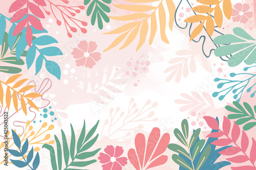 Design banner frame background .Colorful poster background vector illustration.Exotic plants, branches,art print for beauty, fashion and natural products,wellness, wedding and event.