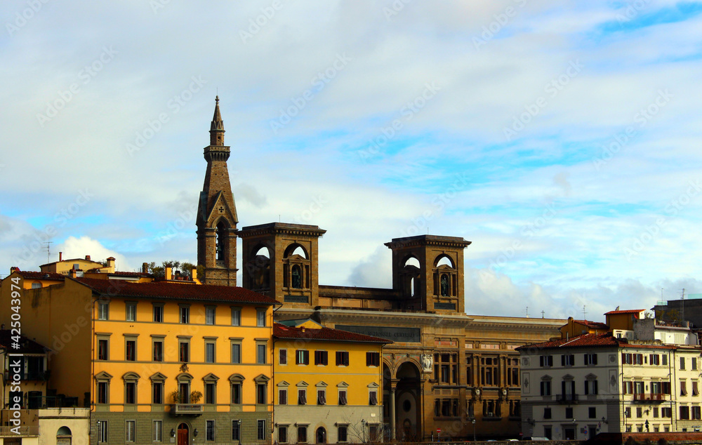 Panorama view of the city of Florence from the Michelangelo hill. The historic part of the Italian city top view.