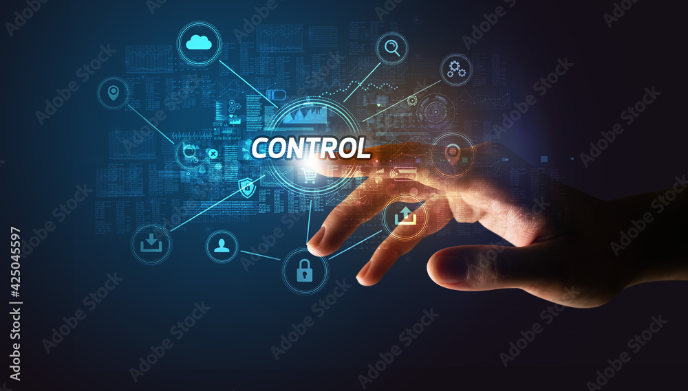 Hand touching cybersecurity button concept Hand touching cybersecurity button concept