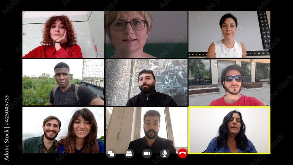 communication, app - people different for ages and  ethnicity in video call  