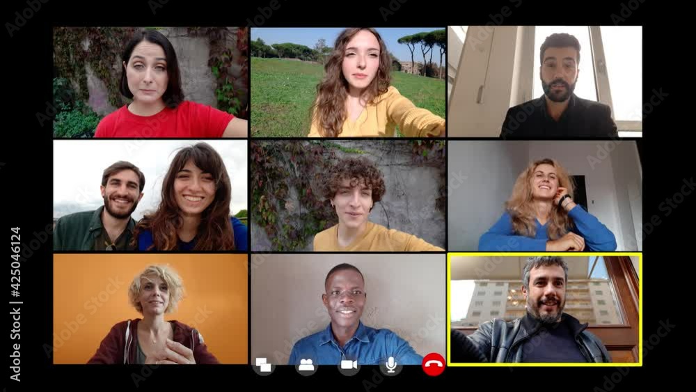 technology, app - man in remote working talks in video call to his friends technology, app - man in remote working talks in video call to his friends