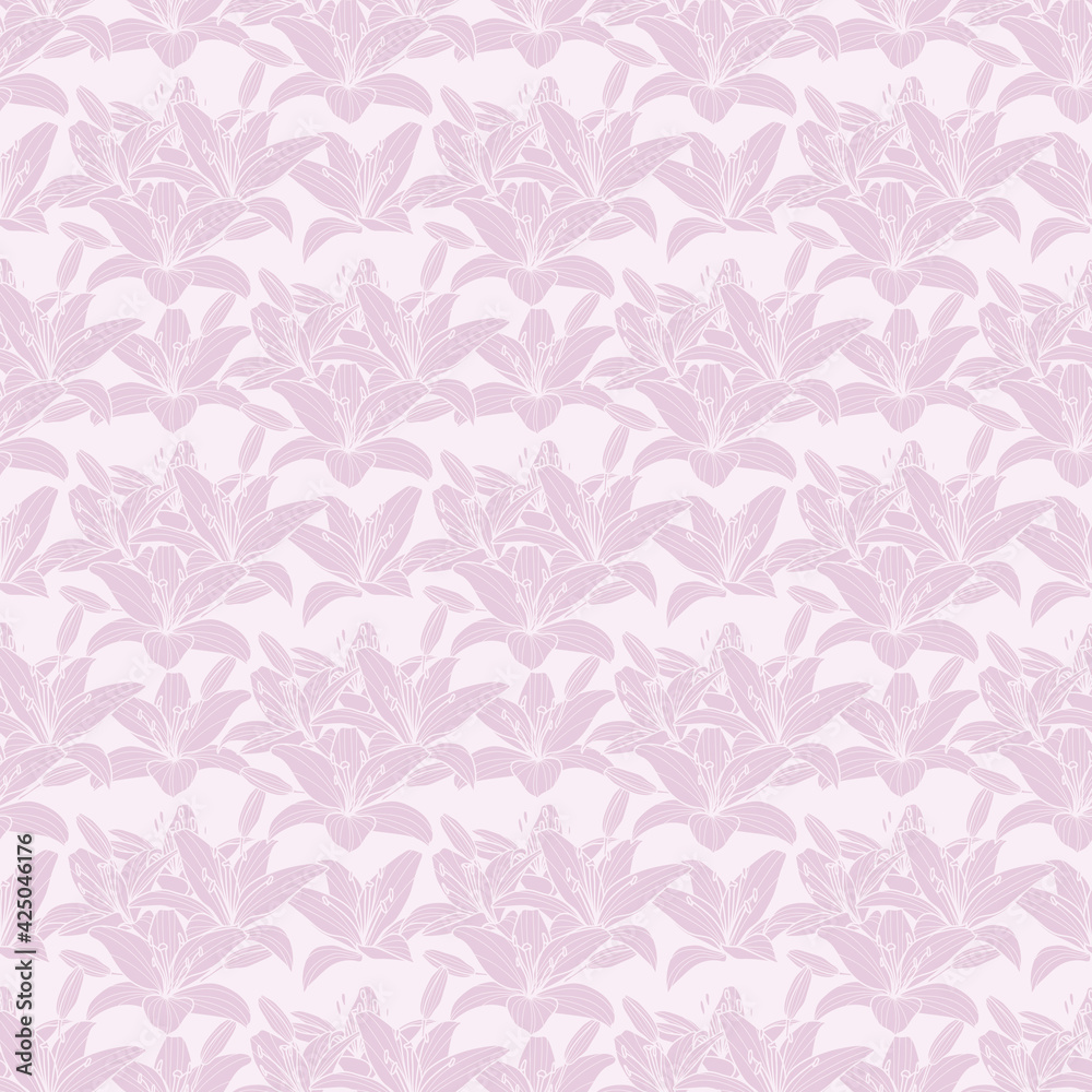 Lily flower, floral seamless repeat pattern, lilies vector