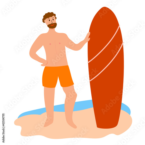 Man staying with surf. Vector illustration for decoration, graphic design, sport magazines, banners, flyers, web-sites, etc
