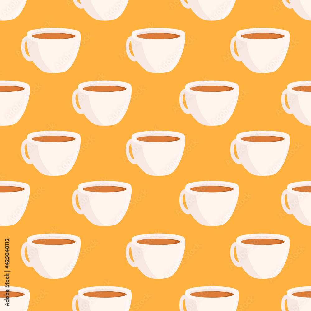 Coffee cup seamless pattern on yellow background. Drink background texture.It be perfect for fabric, wrapping, packaging, digital paper, advertisement and more Coffee cup seamless pattern on yellow background. Drink background texture.It be perfect for fabric, wrapping, packaging, digital paper, advertisement and more