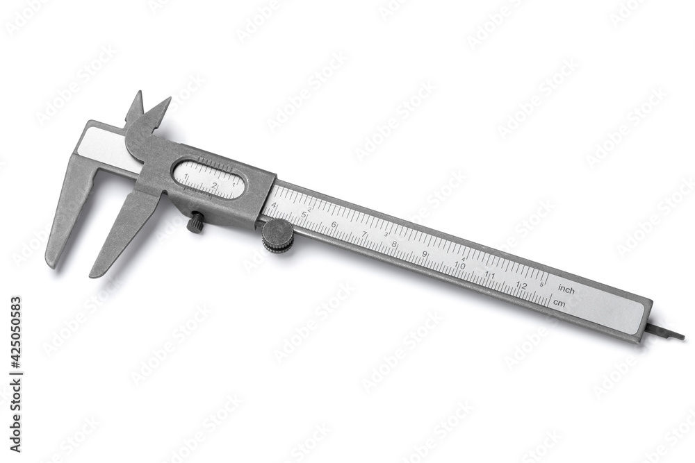 Single simple old metal caliper isolated on white background Single simple old metal caliper isolated on white background