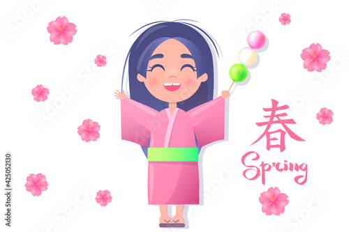 Japanese kawaii girl in pink kimono