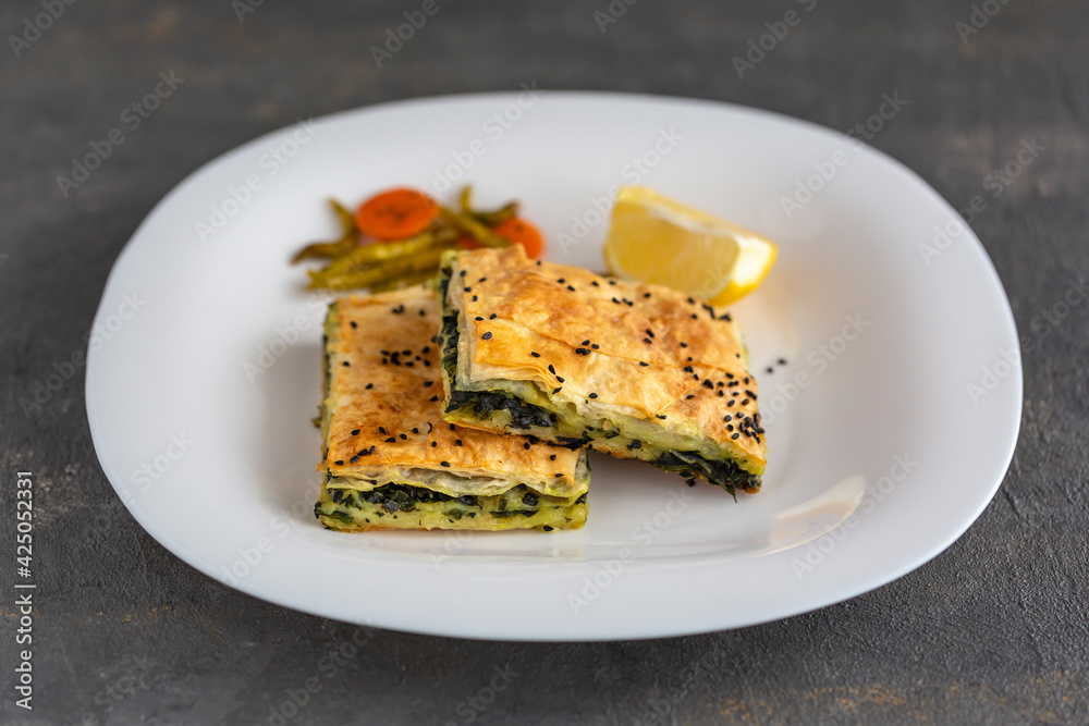  borek; traditional Turkish phyllo stuffed with spinach