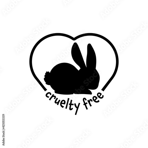Naklejka Cruelty free icon with heart and bunny. No animal testing logo.  Simple vestor rounded sing great for packing - królik, okrucieństwo,  weganin, fototapety | Foteks