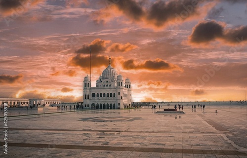 Gurdwara Sri Darbar Sahib, Kartarpur -   February, 14, 2021: Narowal, Pakistan, Opened on 09 Nov 2019, also claimed to be the largest gurdwara in the world and second holiest site of Sikh Religion. photo