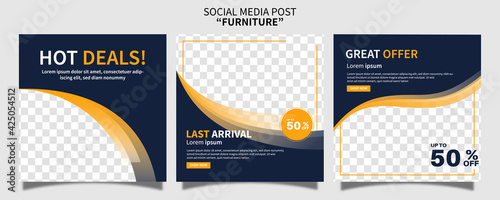 Set of Creative premium furniture sale promo social media post template collection. best for business online promotion. social web advertising