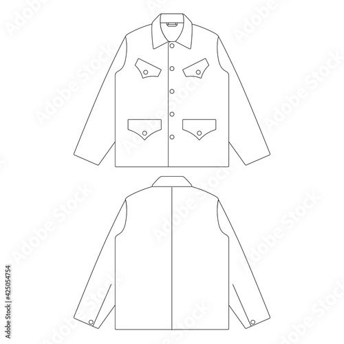 Template french hunting jacket vector illustration flat sketch design outline