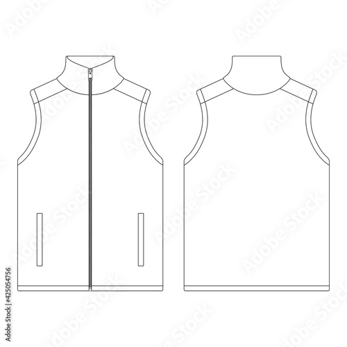 Template full zip sweater vest vector illustration flat sketch design outline photo