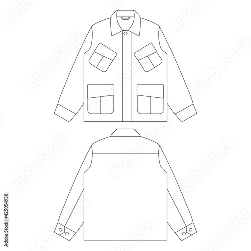 Template jungle fatigue jacket vector illustration flat sketch design outline
