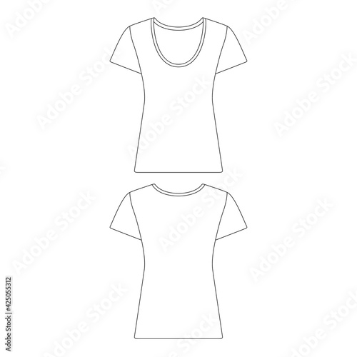Template slim fit t-shirt women vector illustration flat sketch design outline