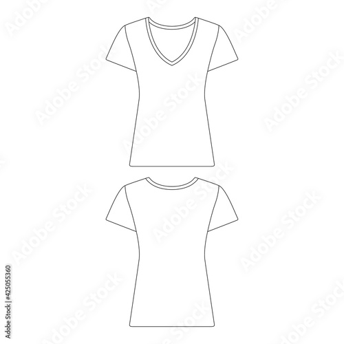 Template slim fit v-neck t-shirt women vector illustration flat sketch design outline