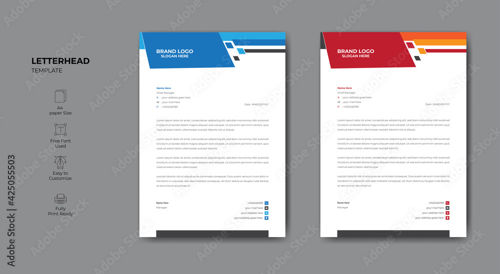 Minimalist style letterhead template design. Letterhead design for your business or project.