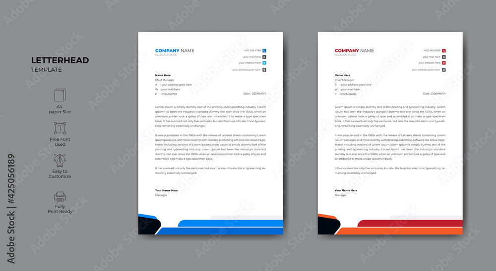 Clean and modern abstract corporate letterhead template design. Business style letterhead template design.