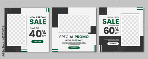 Set of Fashion sale promo social media post template design banner with black color style. good for online business promotion vector
