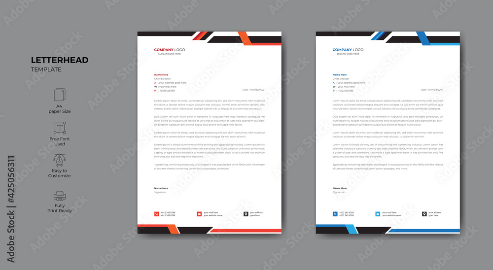 Clean and modern letterhead design. Business style minimal letterhead template design.