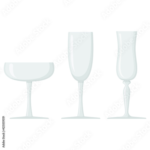 options for champagne glasses in flat style. Vector illustration
