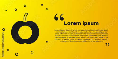Black Peach fruit or nectarine with leaf icon isolated on yellow background. Vector