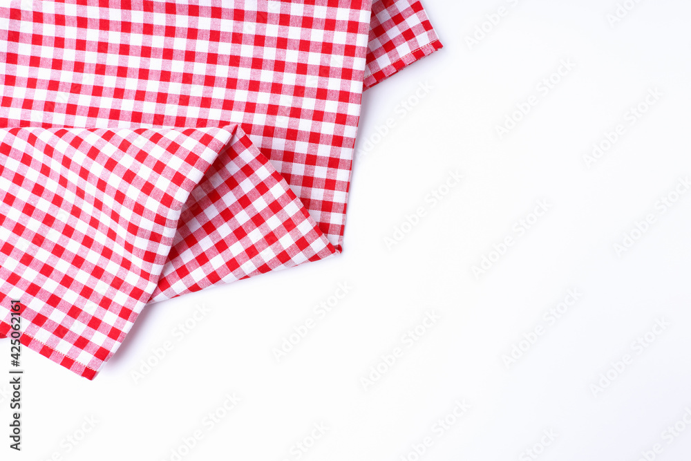 Red and white fabric scotch pattern on white background top view and with copy space. Concept textured, Background. Red and white fabric scotch pattern on white background top view and with copy space. Concept textured, Background.