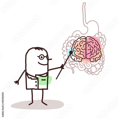 Murais de parede Cartoon Doctor Explaining that Bowel is like a second Brain